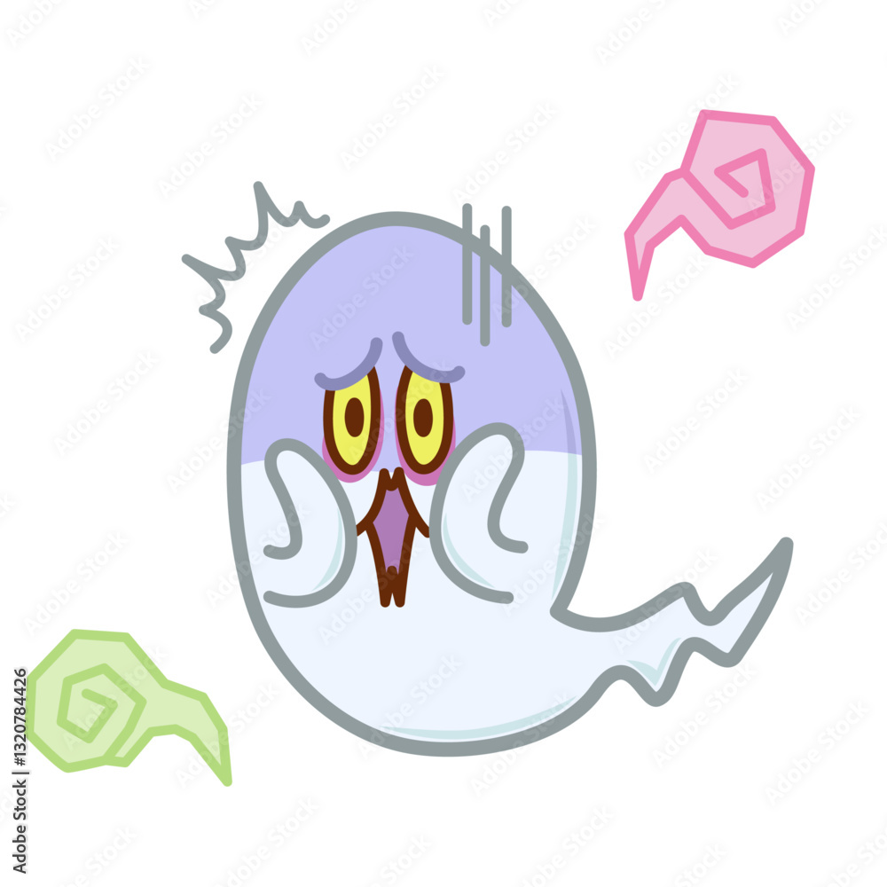 Fototapeta premium ビックリして驚く怖い目つきのおばけのイラスト