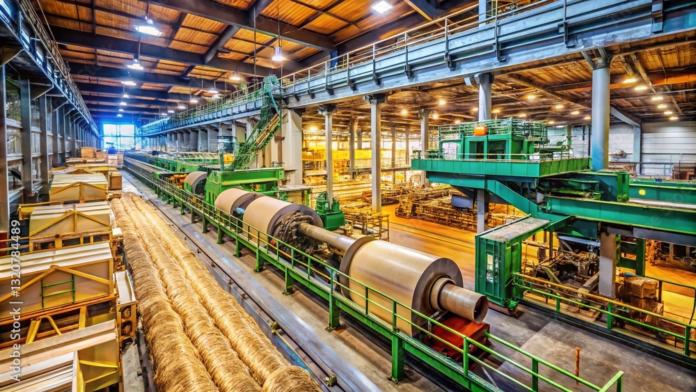 Fototapeta premium Candid Photo: Pulp & Paper Mill Machinery in Action - Wood Fiber Processing