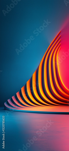 Vibrant interplay of colors and curves in a modern art installation at dusk