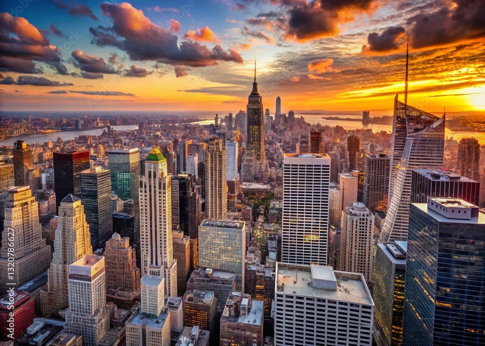 Obraz premium Captivating Dusk Skyline: Aerial View of New York City from The Edge