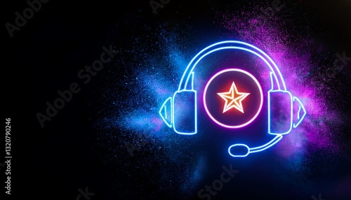 Wallpaper Mural A vibrant neon graphic featuring a headset and a star, set against a dark background, suggesting themes of gaming or communication. Torontodigital.ca
