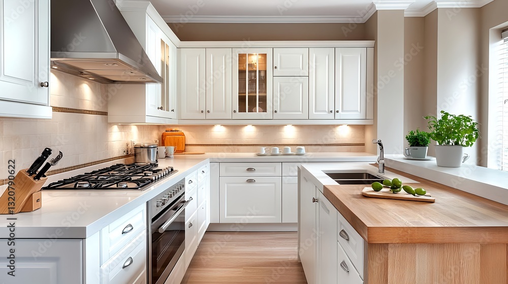 Fototapeta premium Modern White Kitchen Interior Design - Clean lines and minimalist d.