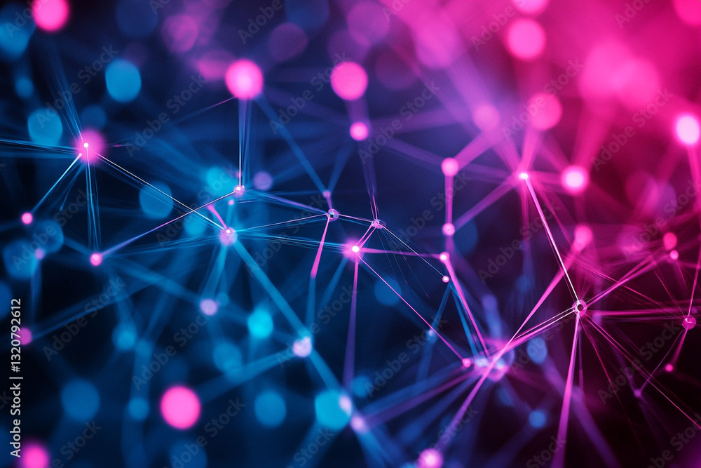 Abstract network connection digital pink blue lines nodes web art data dots mesh light cyber design Abstract network connection digital pink blue lines nodes web art data dots mesh light cyber design