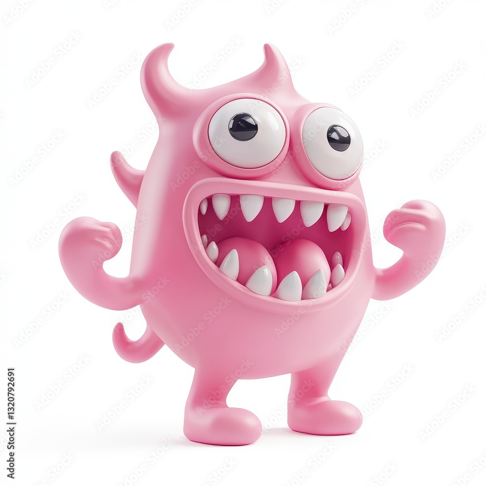 Bouncy Bubblegum Pink Monster Plush with a Wiggly Body, isolated on clear white background Bouncy Bubblegum Pink Monster Plush with a Wiggly Body, isolated on clear white background