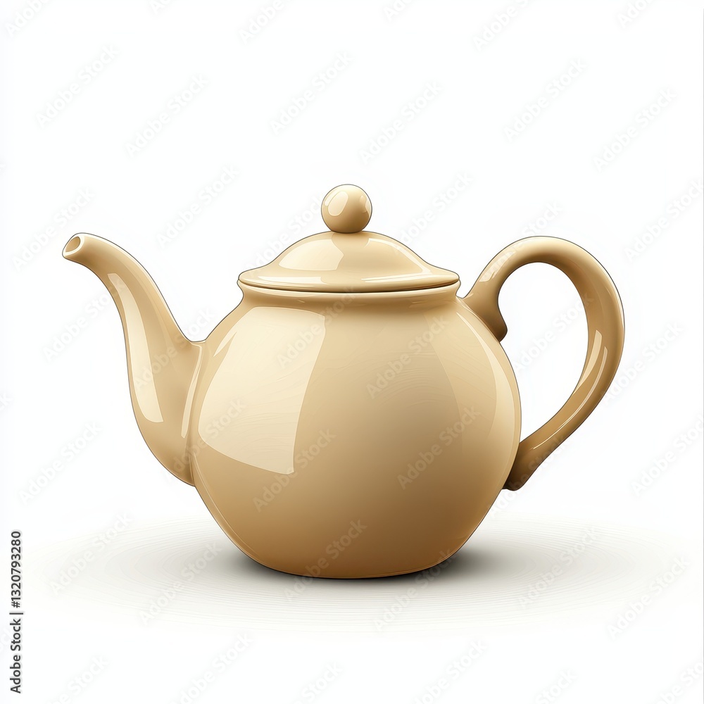 Ceramic teapot with an elegant curved spout, isolated on clear white background Ceramic teapot with an elegant curved spout, isolated on clear white background