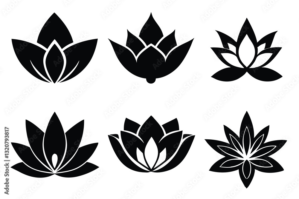 Fototapeta premium lotus icon set silhouette 