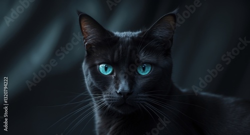 Enigmatic Black Cat with Striking Eyes on Dark Background