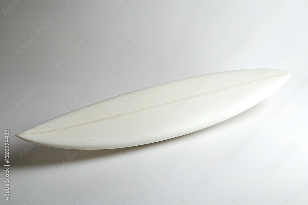 A single surfboard rests on a white background showcasing its shape A single surfboard rests on a white background showcasing its shape