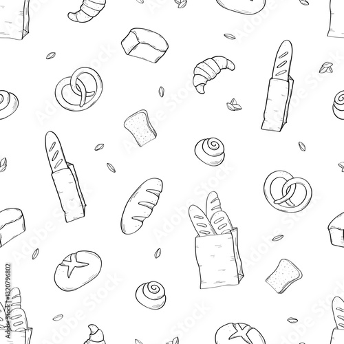 Wallpaper Mural Seamless pattern Bread and bakery products. Background of baking doodle icons. Torontodigital.ca