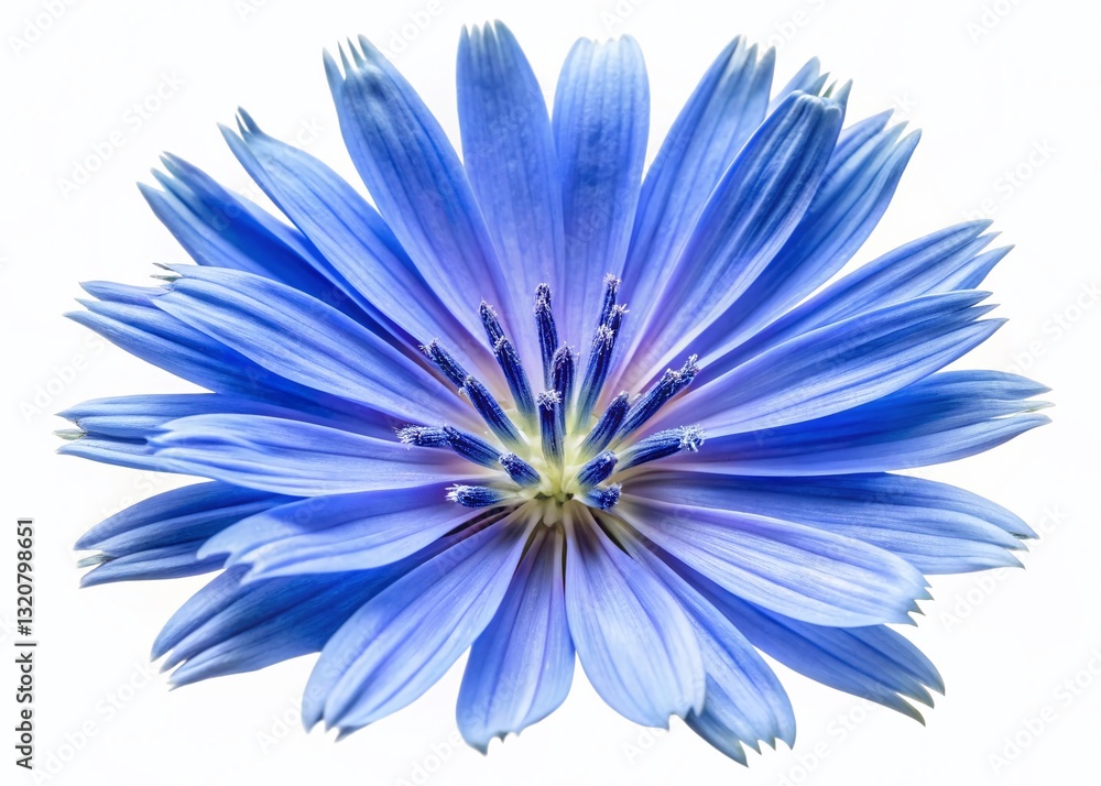 Obraz premium Chicory Flower Macro Photography: Isolated White Background, High Depth of Field