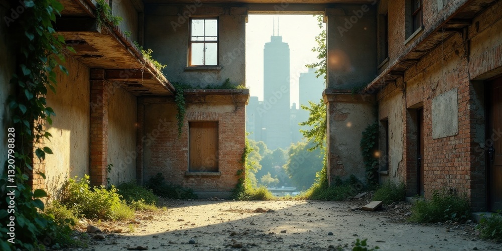 Sunlit Ruins Reveal Distant Skyline A Glimpse Through Time and Urban Growth Sunlit Ruins Reveal Distant Skyline A Glimpse Through Time and Urban Growth