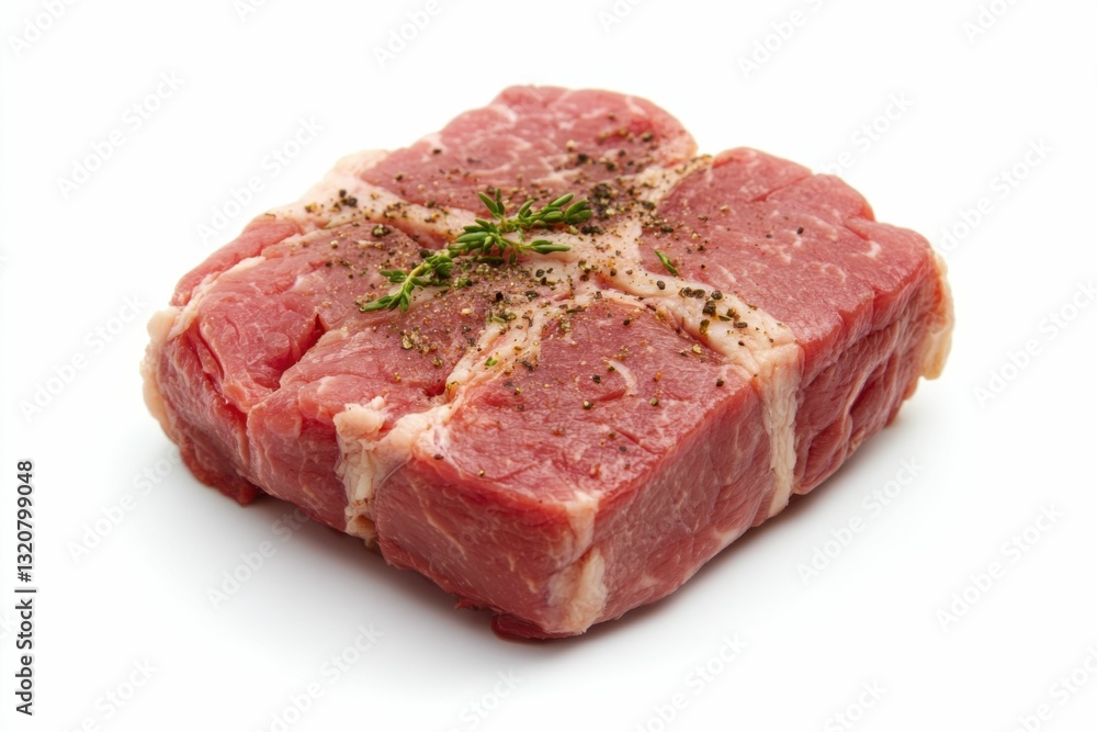 Boneless Pork Loin Roast: Herbed Pepper Rub, American Style Slice on White Background Boneless Pork Loin Roast: Herbed Pepper Rub, American Style Slice on White Background