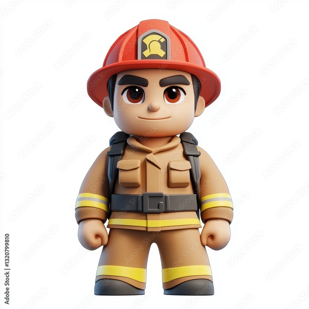 Strong firefighter in uniform, wearing a red helmet, isolated on a white background Strong firefighter in uniform, wearing a red helmet, isolated on a white background