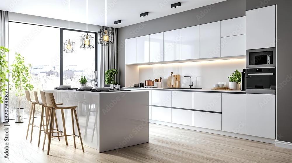 Fototapeta premium Modern White Kitchen Interior Design - Minimalist design