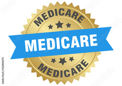 medicare. medicare round blue and gold label isolated on transparent background
