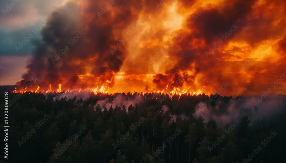 Forest fire wildfire at night on the woodland Forest fire wildfire at night on the woodland