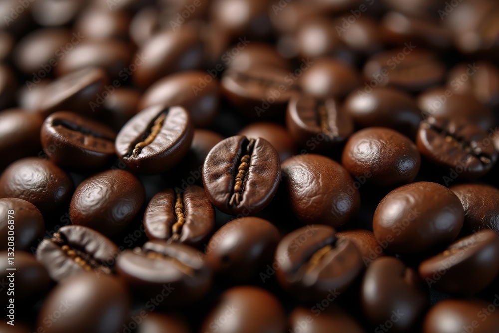 Fototapeta premium High-quality roasted coffee beans close-up with rich texture and glossy finish for brewing and espresso