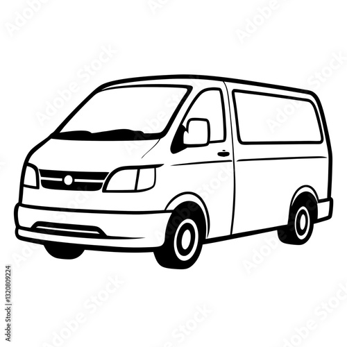 Van illustration in black and white.