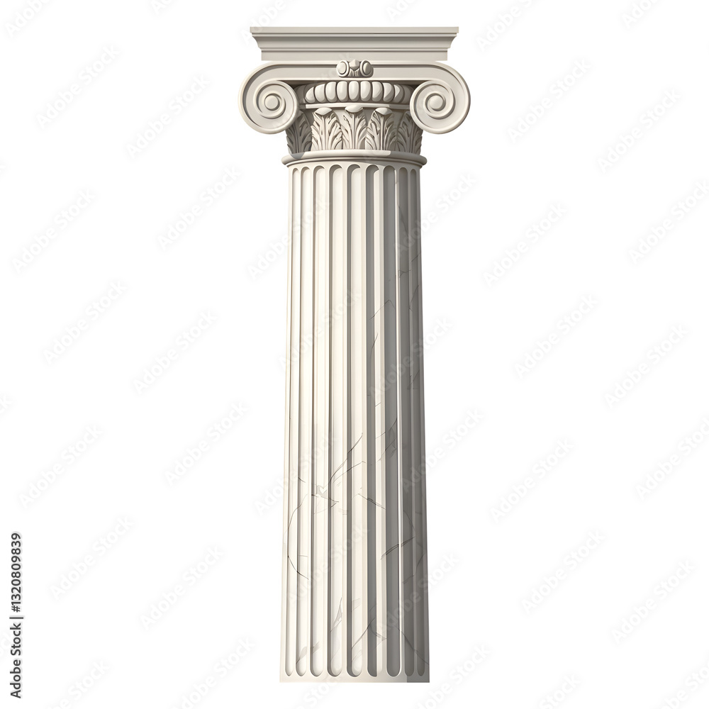Fototapeta premium Elegant White Marble Ionic Column Architectural Design Element 3D Base Greek Roman Model Stone 