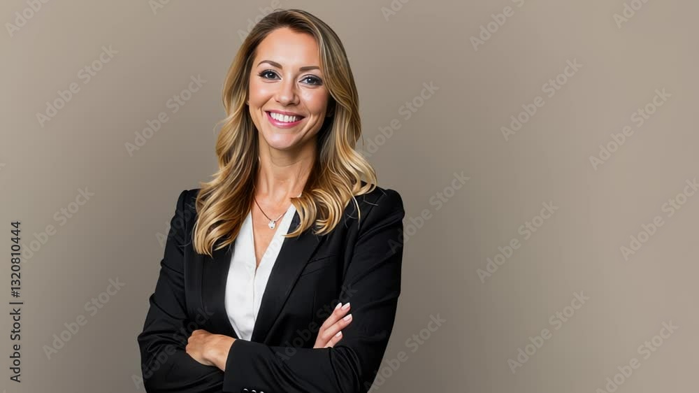 A poised businesswoman in a black blazer stands confidently with arms crossed, exuding professionalism and warmth. her friendly smile and elegant demeanor create an inviting atmosphere. A poised businesswoman in a black blazer stands confidently with arms crossed, exuding professionalism and warmth. her friendly smile and elegant demeanor create an inviting atmosphere.