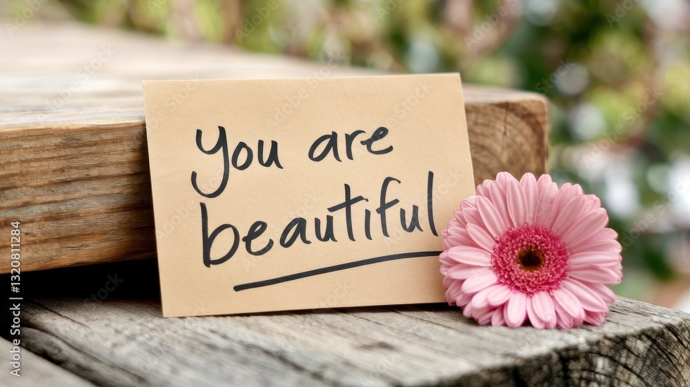 Inspirational Message with Gerbera Daisy: You Are Beautiful Inspirational Message with Gerbera Daisy: You Are Beautiful