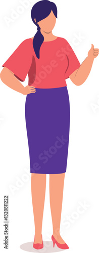 One Young Woman Employee In Businesswear Standing And Showing One Hand With Thumbs Up.