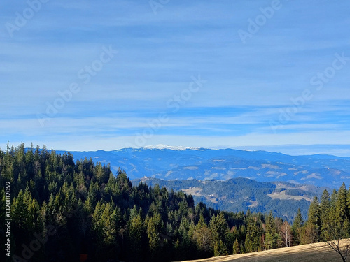 Obraz na płótnie view to the white mountains from Pohorje mountain. Slovenia. Europe w salonie
