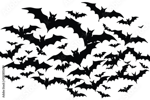 Flying bat silhouettes