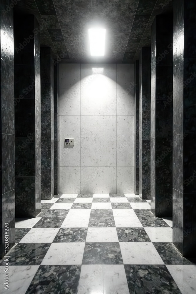 Fototapeta premium Bold black and white geometric tiles, single spotlight highlight , graphic, black, texture