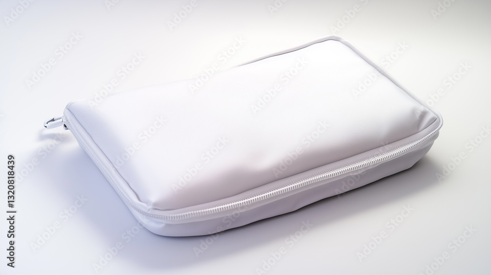 White zippered pouch with soft padding on a clean background White zippered pouch with soft padding on a clean background
