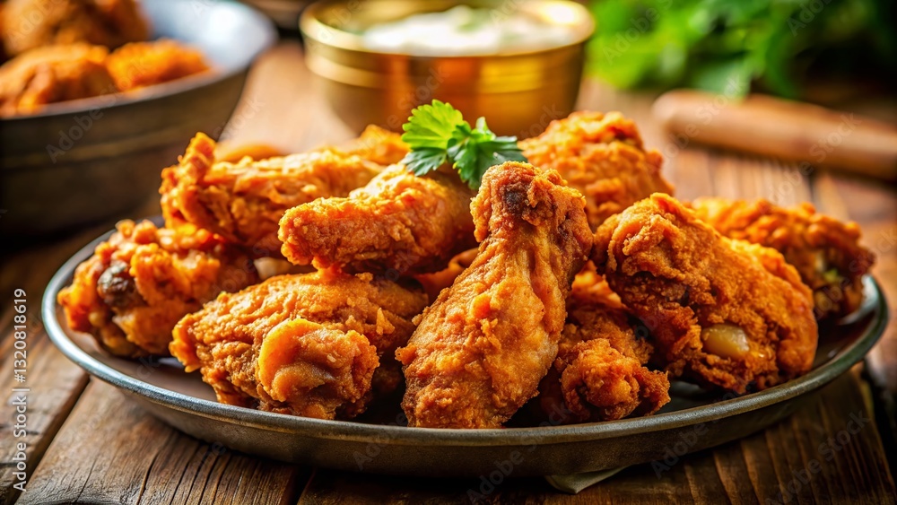 Close-up of Crispy Fried Chicken Wings, Homemade Recipe, Delicious Food Photography Close-up of Crispy Fried Chicken Wings, Homemade Recipe, Delicious Food Photography