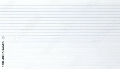 Blank Lined Paper Sheet with Red Margin and Loose Leaf Holes