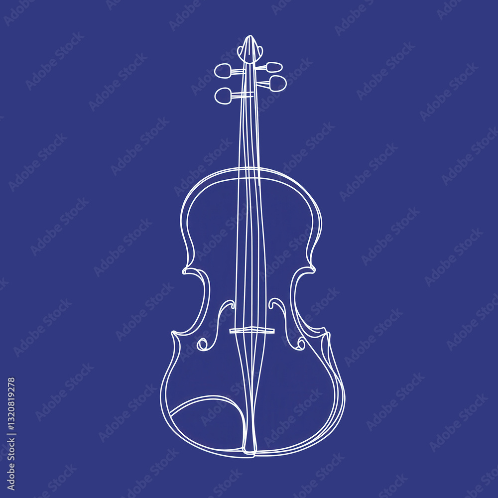 Fototapeta premium Minimalist white outline of a violin on a solid blue background