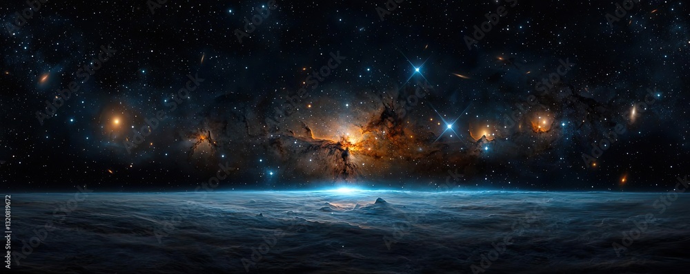 Dark sky idea. A stunning panoramic view of the cosmos, showcasing distant galaxies and stars. Dark sky idea. A stunning panoramic view of the cosmos, showcasing distant galaxies and stars.