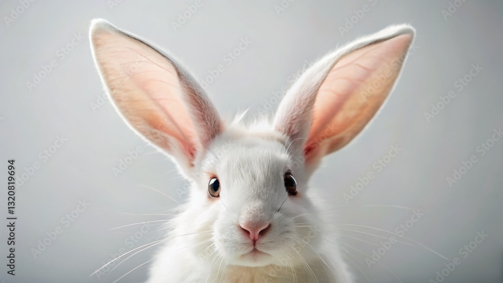 Obraz premium Close-up of Fluffy White Rabbit Ears, Soft Focus Background - Adorable Pet Photo