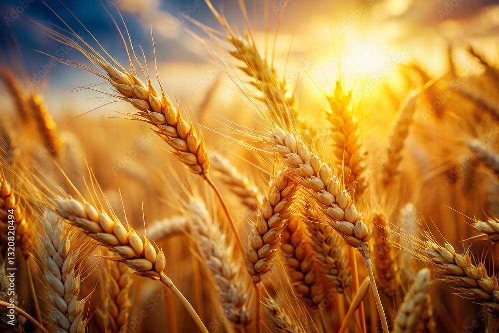 Close-Up of Golden Wheat Ears, Rural Field, Summer Harvest, Detailed Texture Close-Up of Golden Wheat Ears, Rural Field, Summer Harvest, Detailed Texture