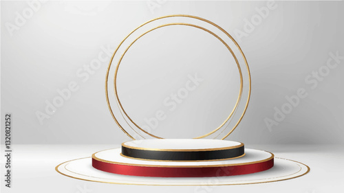 White podium with elegant gold lines for the best awards or product display. stage or podium. vector illustration
