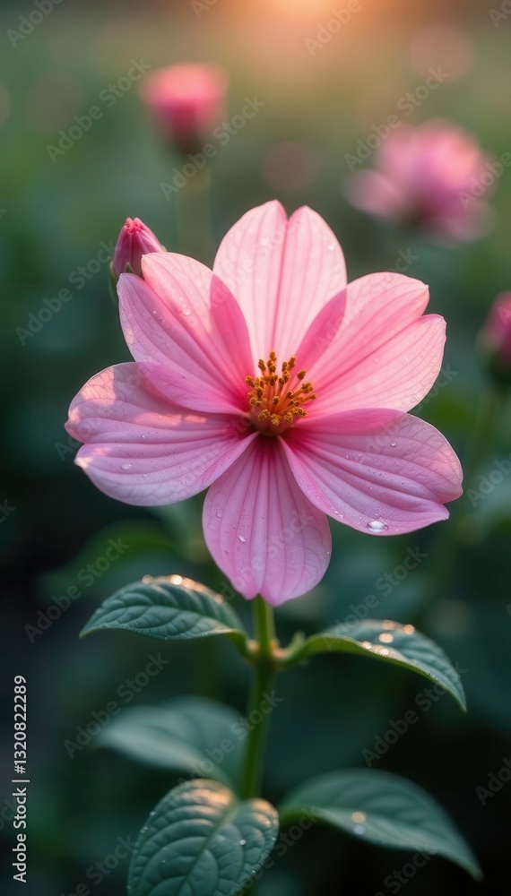 Soft pink flower, grid background, morning dew, beauty, soft, stock photo