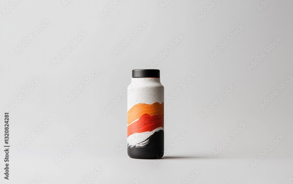 Abstract Ceramic Water Bottle with Orange Red and Black Design Abstract Ceramic Water Bottle with Orange Red and Black Design