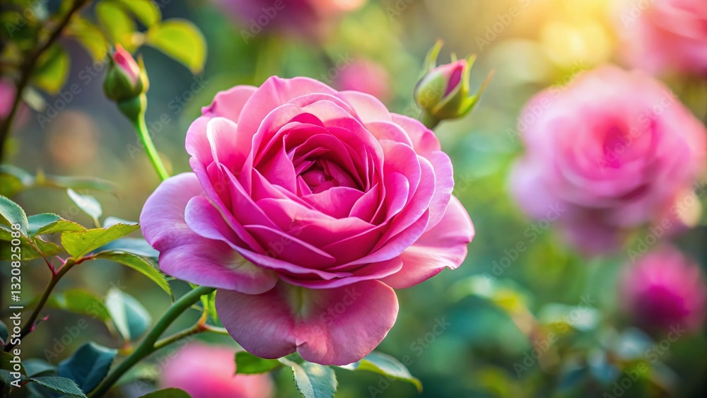 Close-up Pink Rose Blossom on Branch, Long Exposure Photography Close-up Pink Rose Blossom on Branch, Long Exposure Photography