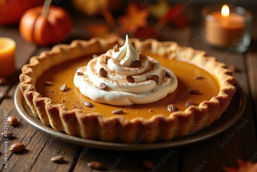Freshly Baked Pumpkin Pie with Whipped Cream and Spices, Perfect for Thanksgiving and Fall Feasts Freshly Baked Pumpkin Pie with Whipped Cream and Spices, Perfect for Thanksgiving and Fall Feasts