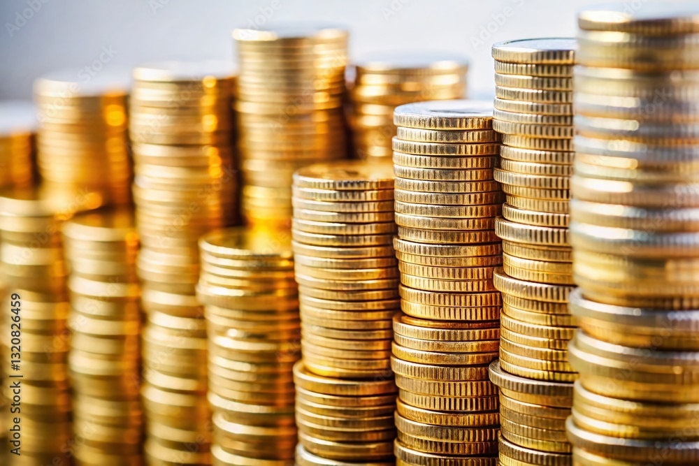 Close-up Rows of Coins: Saving Money, Energy & Financial Growth Close-up Rows of Coins: Saving Money, Energy & Financial Growth