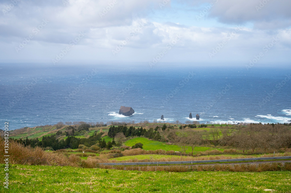 Fototapeta premium Foggy ocean overlook from mountain