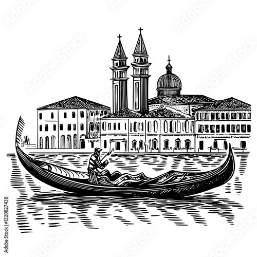 Elegant gondola gliding through serene Venetian waters with historic architecture in the background