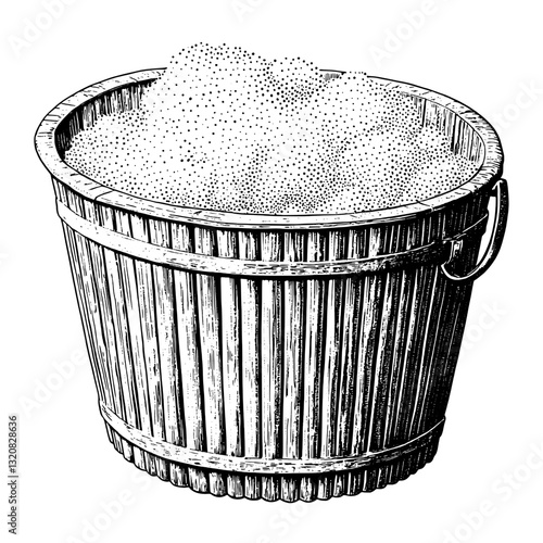 Rustic wooden bucket filled with fluffy soft texture represents cozy experiences in home settings