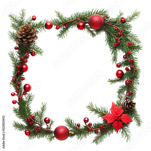 A luxurious Christmas wreath decorated with gold-painted pinecones, metallic holly leaves on transparent png background. Ai generated