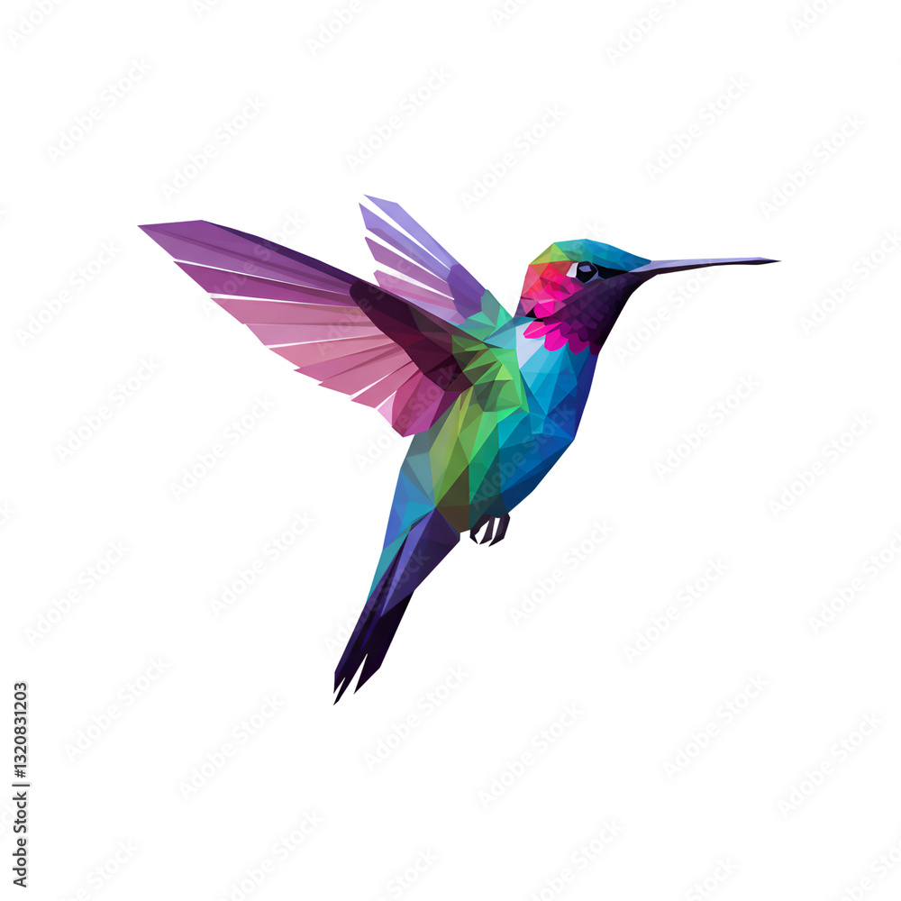 Fototapeta premium Vibrant Low Poly Hummingbird Bird Colorful Design Art Wings Fauna Pixel Vector Animal Nature Modern 