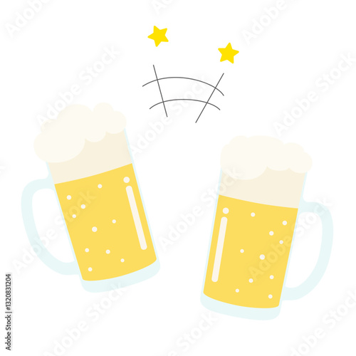 乾杯をしているビールジョッキのイラスト