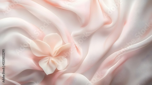 Delicate pink flower on soft flowing silk fabric in light pastel shades of cream and blush tones art
