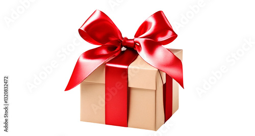 A small cubic gift box wrapped with a red ribbon. The background is transparent